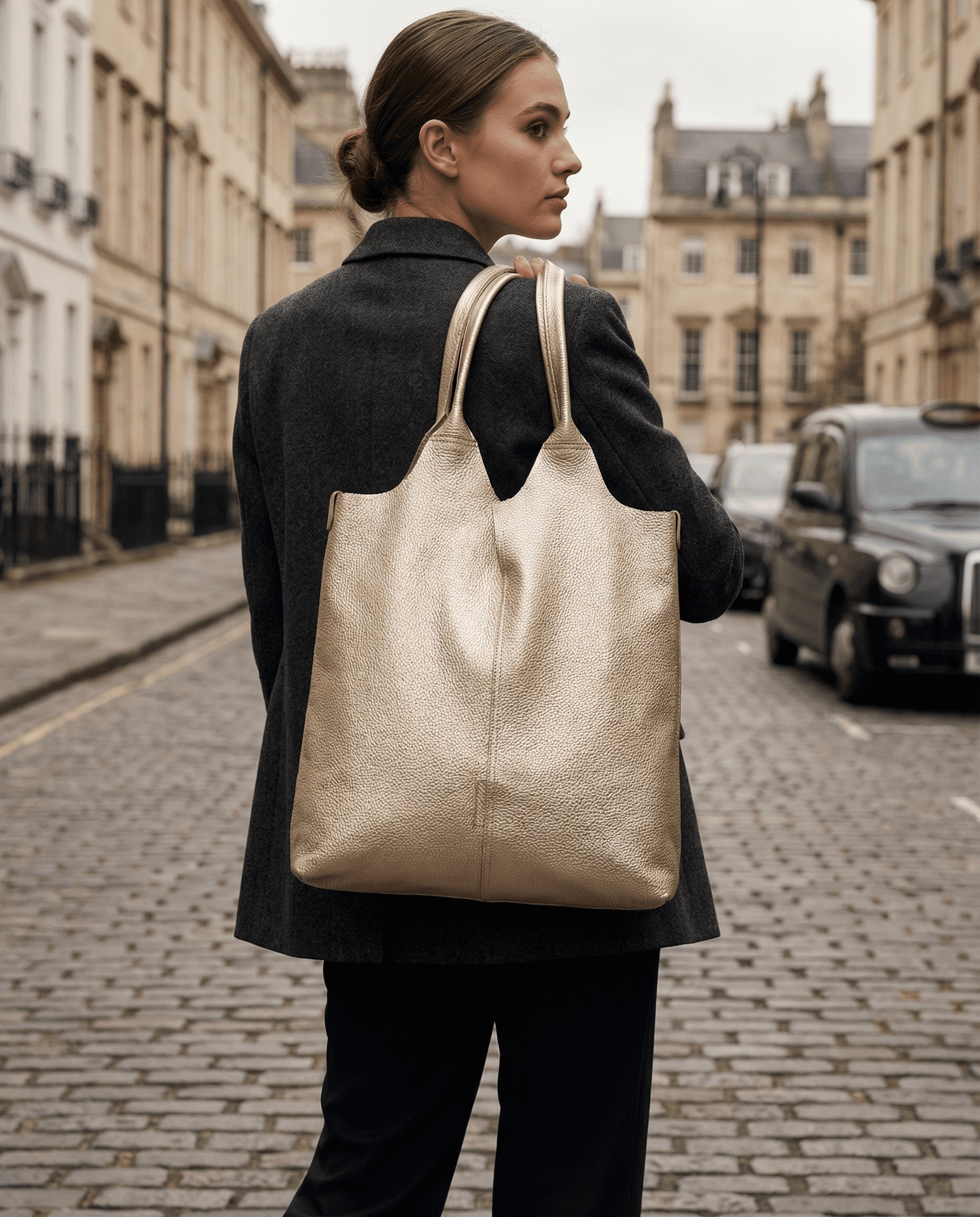 Sandra Metallic Gold Leather Shoulder Bag